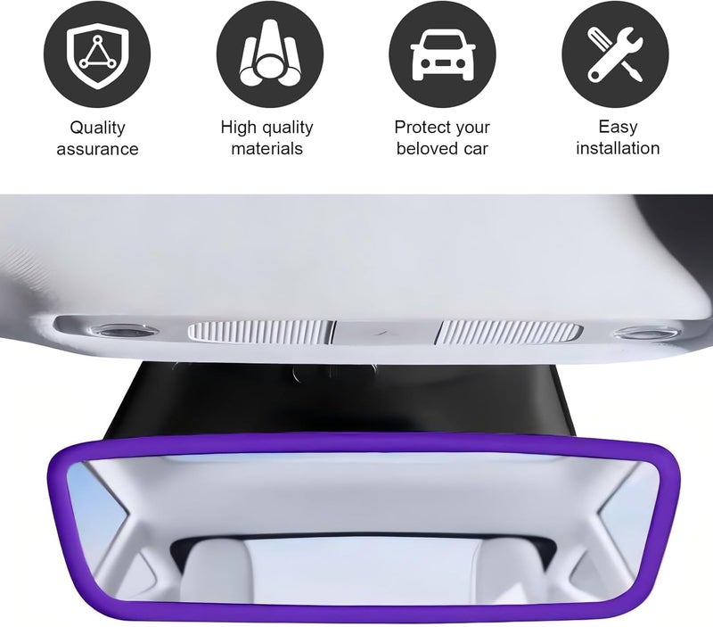 MLY Car Rear View Mirror Protector Frame, Silicone Auto Rearview Edge Protection Cover, Compatible with Model 3 and Y, Rear View Trim Frame Decor, Car Interior Accessories (Purple) - Image 4